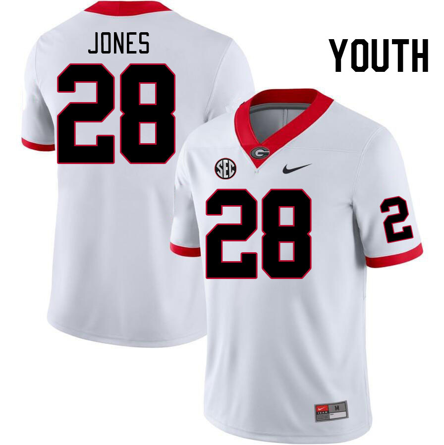 Youth #28 Kris Jones Georgia Bulldogs College Football Jerseys Stitched-White